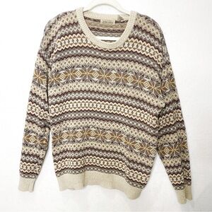 St John’s Bay Silk Blend Vintage Dad Grandpa Sweater Fisherman Fair Isle Large